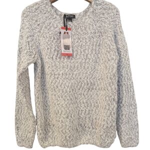BUFFALO David Button Loose Knit Eyelash Sweater Medium Grey White